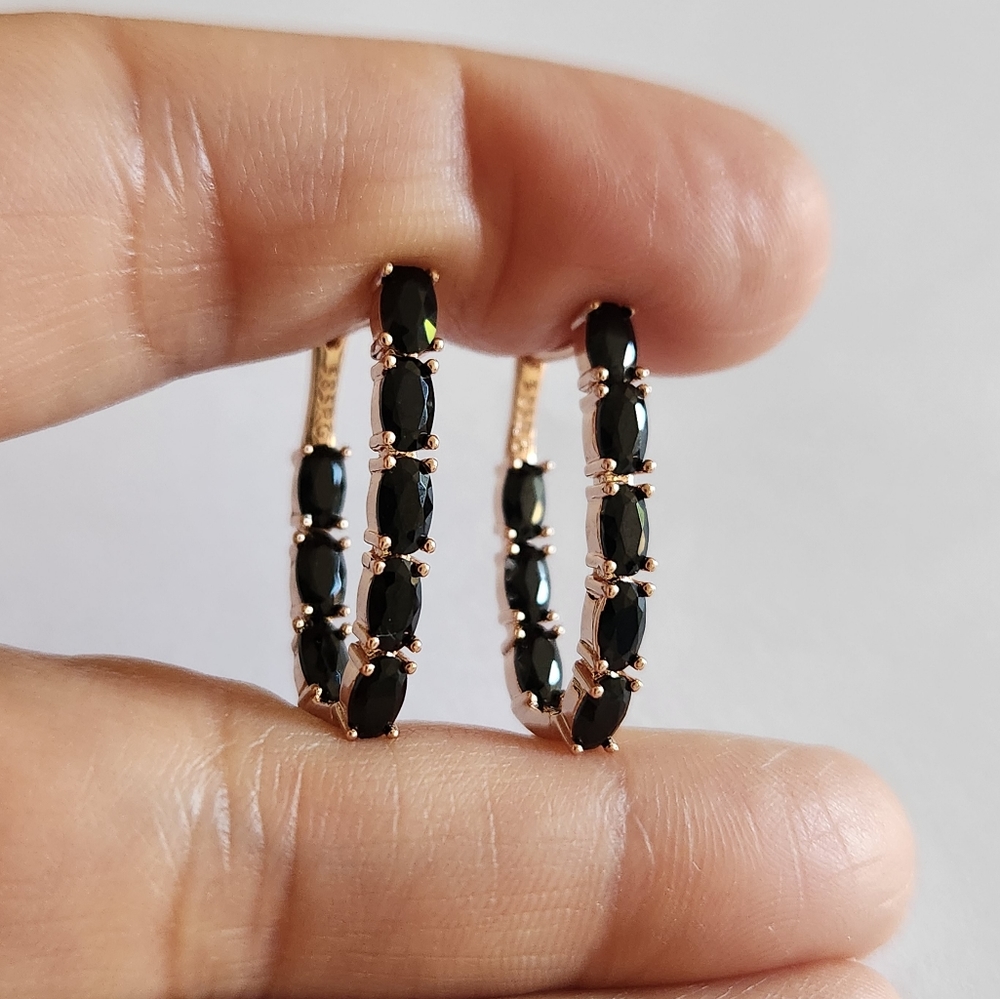 New 14K Gold Filled Onyx Hoop Earrings for Women